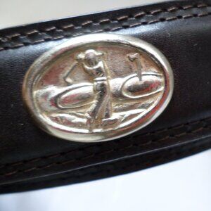 Vintage Men's Black Full Grain Cowhide Silver Medallions Golf Theme Belt  SZ 32